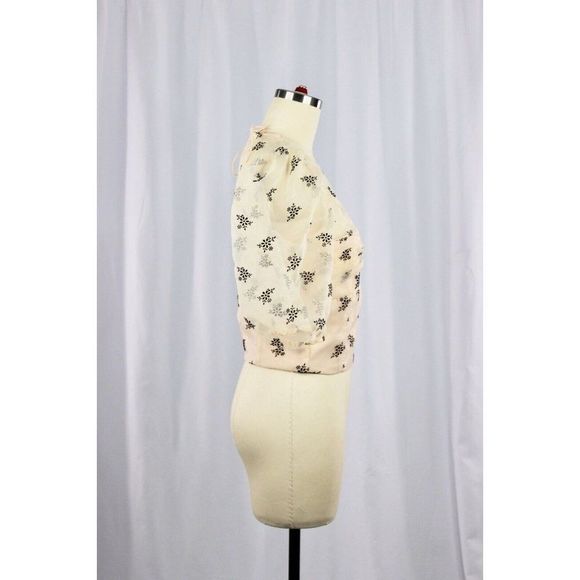 NWOT ZARA Sheer Organza Velvet Floral Puff Sleeve Bustier Crop Top Blouse Size S - Picture 3 of 13